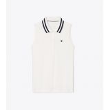Tory Burch PERFORMANCE PIQUEE PLEATED-COLLAR SLEEVELESS POLO