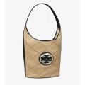 Tory Burch QUILTED LINEN WOVEN DOUBLE T OVERSIZED HOBO