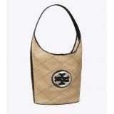 Tory Burch QUILTED LINEN WOVEN DOUBLE T OVERSIZED HOBO