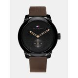 TOMMY HILFIGER Textured Sport Watch with Brown Leather Strap