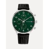 TOMMY HILFIGER Sub-Dial Watch with Black Croc-Embossed Leather Strap