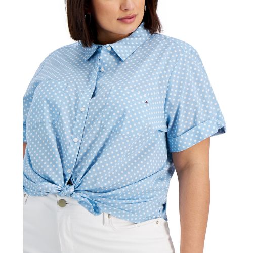 타미힐피거 Plus Size Cotton Dot-Print Camp Shirt