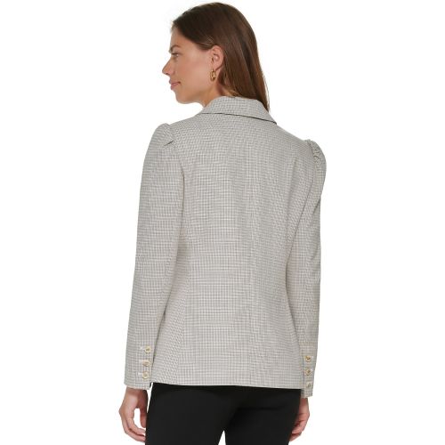 DKNY Womens Puff-Sleeve Double Breasted Plaid Blazer