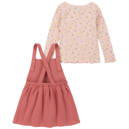  Baby Girls Ribbed Print Jersey T-shirt and Fleece Apron Jumper with Diaper Cover 2-Piece Set