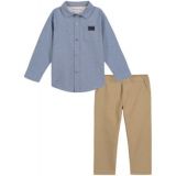 Little Boys Denim Long Sleeve Button-Front Shirt and Prewashed Twill Pants 2 Piece Set