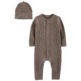 Baby Boys and Baby Girls Sweater Jumpsuit and Cap 2 Piece Set