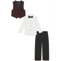 Little Boys Cord Stripe Vest Pant Dress Shirt and Bowtie 4 Piece Set