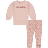 Baby Girls French Terry Puff Sleeve Logo Tunic and Waffle-Knit Print Leggings 2 Piece Set