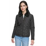 Womens Faux-Fur-Collar Quilted Coat