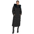Womens Faux-Fur-Trim Hooded Maxi Puffer Coat