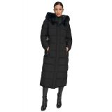 Womens Faux-Fur-Trim Hooded Maxi Puffer Coat