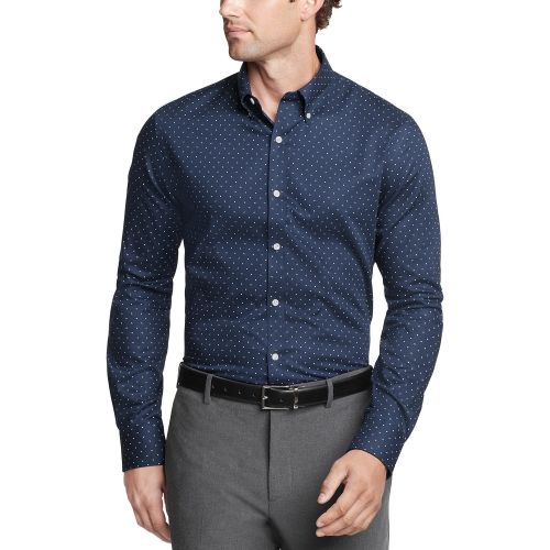 타미힐피거 Mens TH Flex Slim Fit Wrinkle Resistant Stretch Pinpoint Oxford Dress Shirt