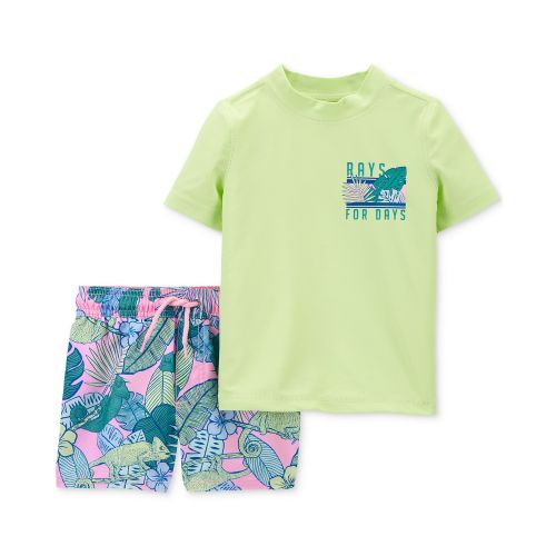 카터스 Toddler Boys Rays for Days Rash Guard Top and Tropical-Print Swim Shorts 2 Piece Set