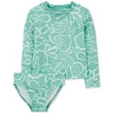 Toddler Girls Mermaid-Print Rash Guard Swimsuit 2 Piece Set