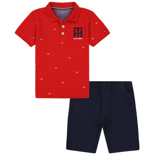 타미힐피거 Toddler Boys Logo-Print Polo Shirt and Twill Shorts 2 Piece Set