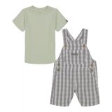 Baby Boys Check Poplin Shortall and Short Sleeve T-shirt 2 Piece Set