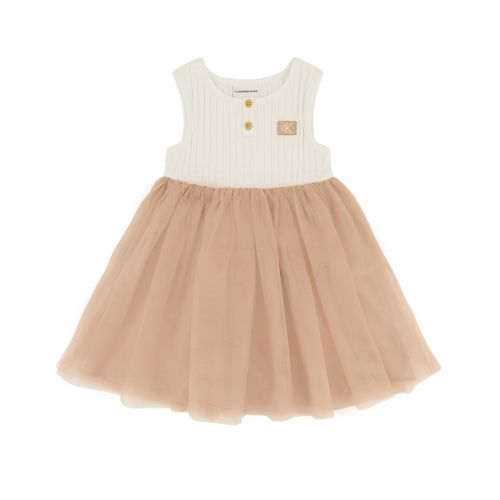  Toddler Girls One Piece Fit-and-Flare Sleeveless Ribbed and Tulle Dress