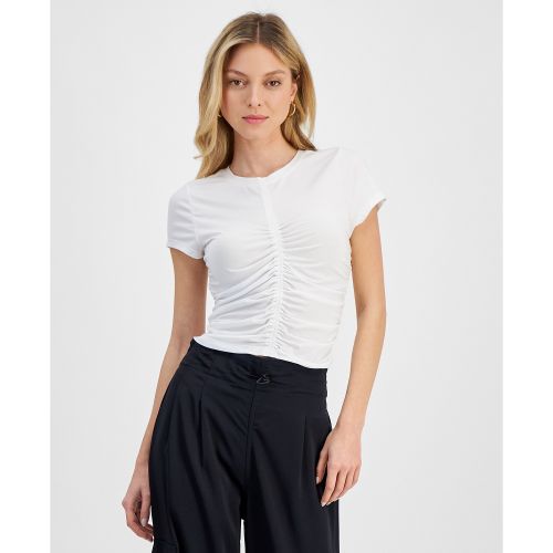 DKNY Womens Ruched Short-Sleeve Top