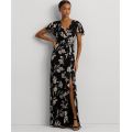 Womens Floral Flutter-Sleeve Gown