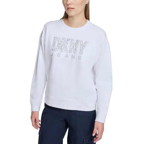 DKNY Womens Cotton Studded Logo Sweatshirt