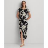 Womens Floral Jersey Twist-Front Midi Dress