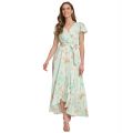 Womens Printed Faux-Wrap Gown