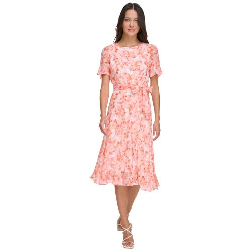 DKNY Petite Floral Godet-Sleeve A-Line Dress