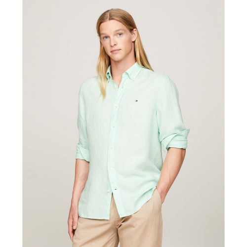 타미힐피거 Mens Pigment-Dyed Button-Down Long Sleeve Shirt