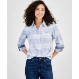 Womens Beach Stripe Cotton Roll-Tab Shirt
