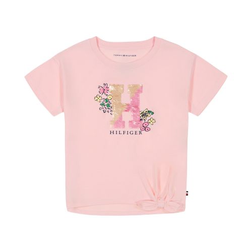 타미힐피거 Big Girls Big H Floral Flip Sequin Short Sleeve T-shirt