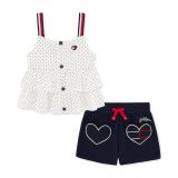 Little Girls Tiered Jersey Babydoll Top & French Terry Logo Shorts 2 Piece Set
