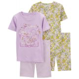 Little Girls Floral T-shirt and Shorts Pajama Set 4 Piece Set