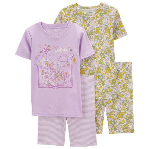카터스 Little Girls Floral T-shirt and Shorts Pajama Set 4 Piece Set