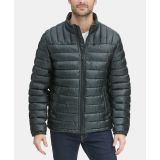 Mens Quilted Faux Leather Puffer Jacket
