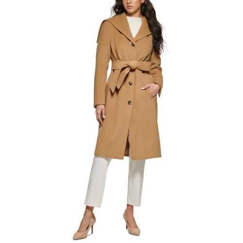 DKNY Womens Button-Front Belted Coat