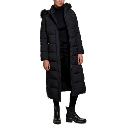 DKNY Petite Faux-Fur-Trim Hooded Maxi Puffer Coat