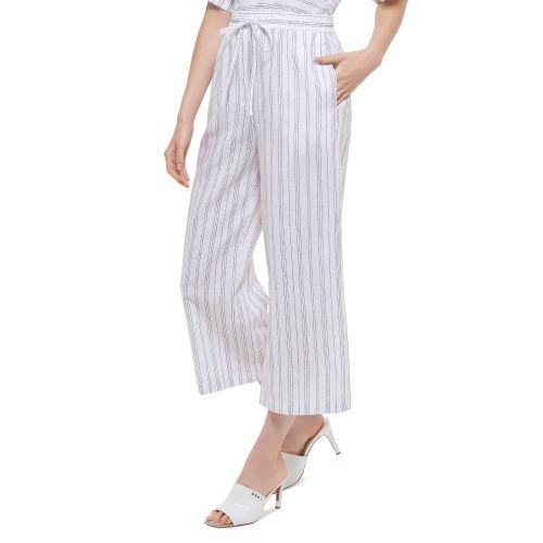 DKNY Womens Striped Pull-On Straight-Leg Cropped Pants
