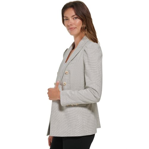 DKNY Womens Puff-Sleeve Double Breasted Plaid Blazer