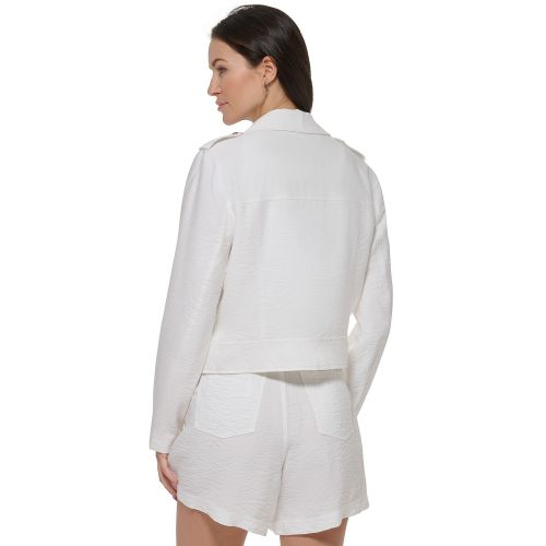 DKNY Womens Crinkled Asymmetric Front-Zip Moto Jacket