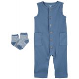 Baby Boys Jumpsuit and Socks 2 Piece Set