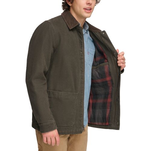리바이스 Mens Plaid-Lined Canvas Chore Jacket