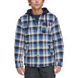 Mens Cotton Quilted Shirt Jacket with Fleece Hood