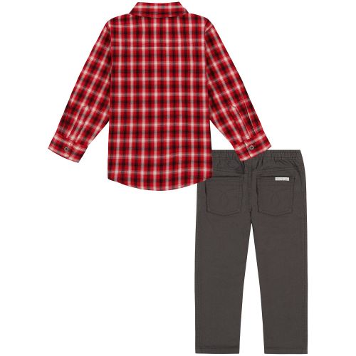  Baby Boys Plaid Long Sleeve Button Front Shirt and Prewashed Twill Pants 2 Piece Set