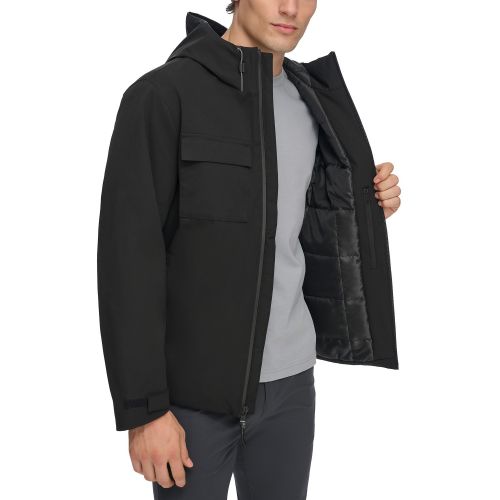 DKNY Mens Hooded Zip-Front Two-Pocket Jacket