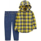 Toddler Boys Cotton Plaid Button-Front Shirt and Twill Denim Pants 2 Piece Set