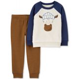 Baby Boys Faux-Sherpa Moose Pullover Top and Pants 2 Piece Set