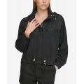 Womens Logo-Trim Hooded Zip-Front Jacket