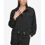 Womens Logo-Trim Hooded Zip-Front Jacket