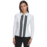 Womens Long-Sleeve Lace-Trimmed Blouse