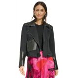 Womens Faux-Leather-Accent Moto Jacket